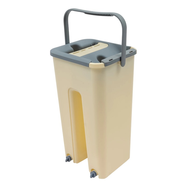 Set mop si galeata, Mop plat cu galeata, Maner lung, Plastic, Pentru curatarea pardoselilor, Alb