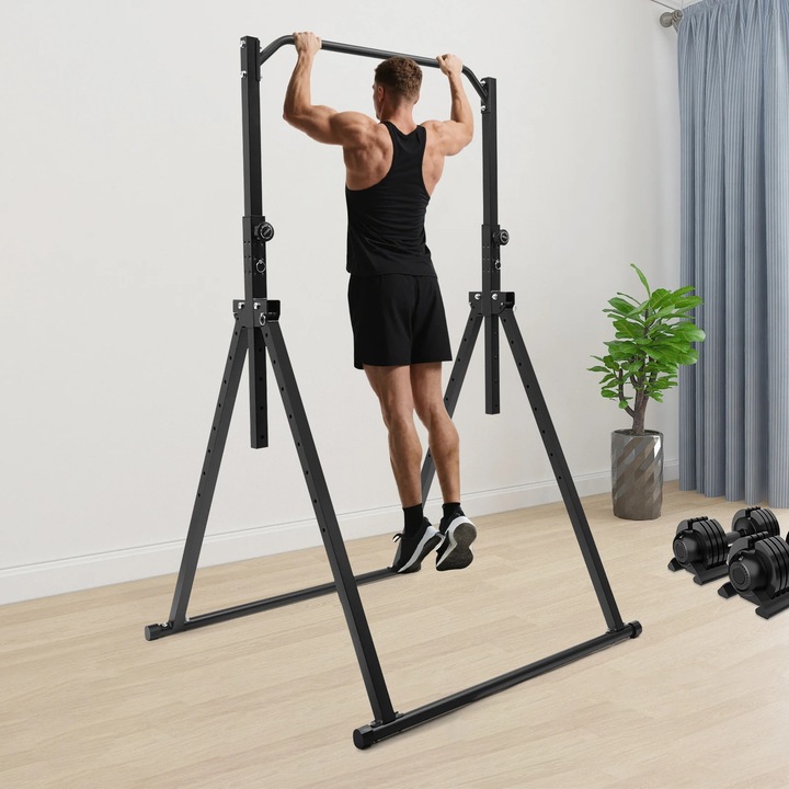 Bara de Tractiuni Pull-Up, Rabatabila, Depozitare Economa de Spatiu, Butoane Antiderapante, Bolturi de Siguranta, Pentru Antrenament de Forta Brate, Negru