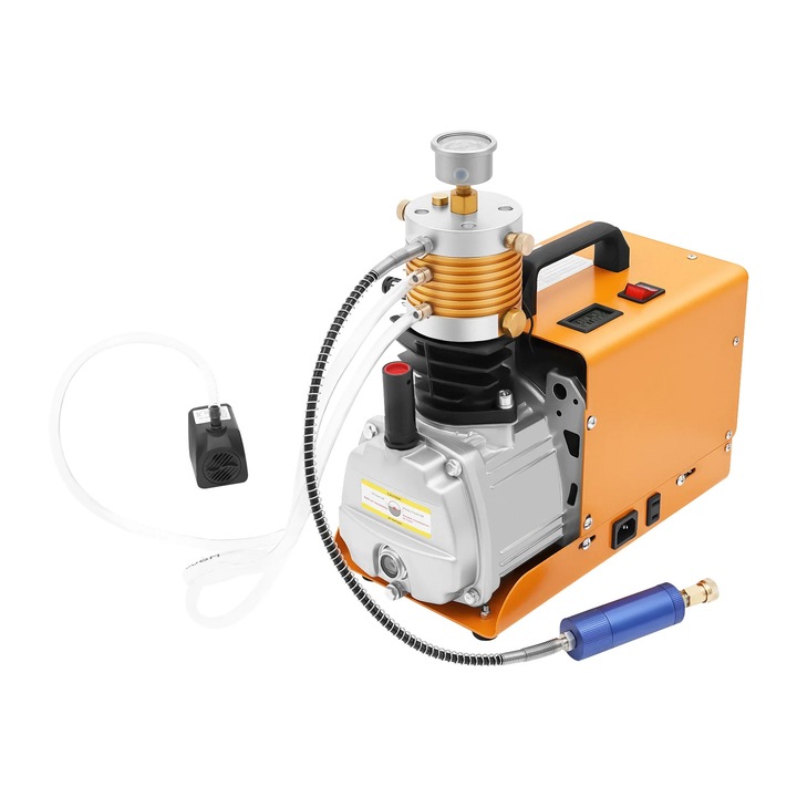 Compresor de aer PCP portabil, compresor electric de inalta presiune, 1, 8 kW, 4500 PSI, pompa umplere pusti cu aer, portocaliu