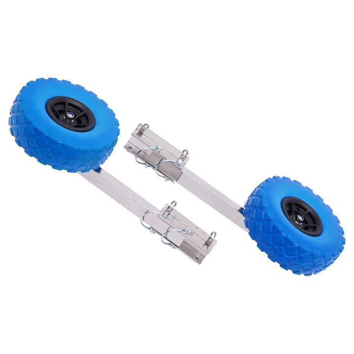 Hordozható kerekek csónakszállító utánfutóhoz, indító kerekek 25 cm-es habgumikkal, max. terhelhetőség 150 kg, rozsdamentes acél és műanyag, kis csónakhoz és felfújható csónakhoz, kék