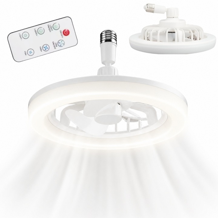 Mennyezeti ventilátor LED világítással és távirányítóval, 3 sebességes, fehér, hálószobába, nappaliba, irodába és konyhába