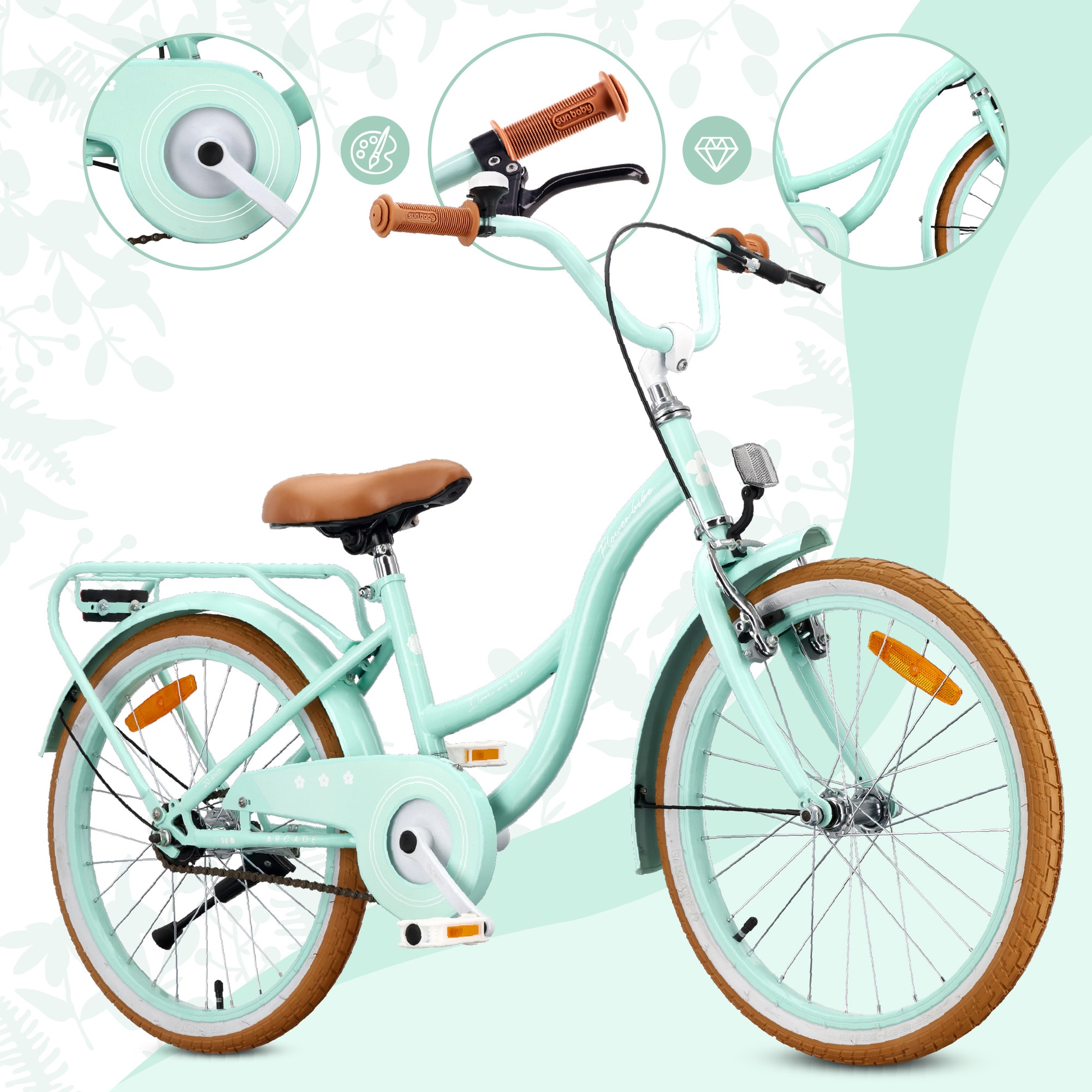 Bicicleta Pentru Copii Sun Baby, Retro Flower Bike, 20 Inch