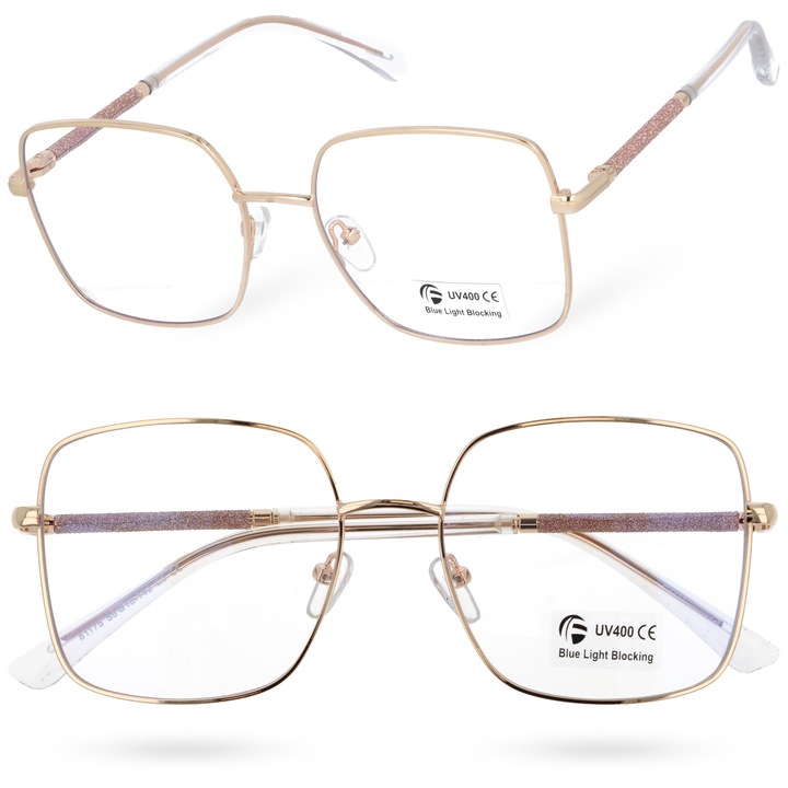 Ochelari dama pentru calculator fara dioptrii large luxe auriu