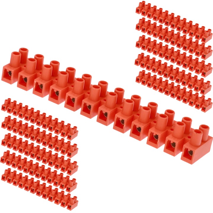 Regleta de conexiune, SET 10 Reglete, 12 conexiuni x6mm², 41A, 500V, Portocalie 129x21x17mm, Pawbol