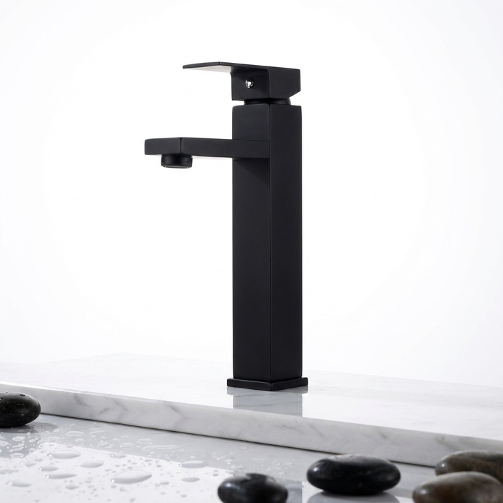 Fürdőszobai csaptelep, Elysar®, 201-es Rozsdamentes Acél, Korrózió- és Rozsdamentes, Egykaros, Magasított Mosdócsaptelep, Modern Minimalista Design, Kerámia Betét, Pultra Szerelhető, Tartós, Prémium Minőség, Igényes Fürdőszobákba, Elegáns Matt Fekete