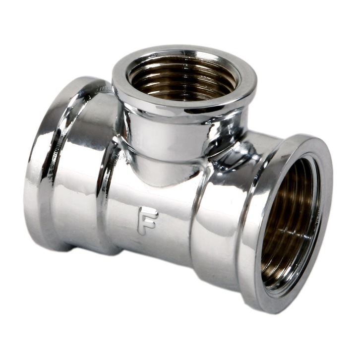 Teu reducator Ferro, racord din alama CW617N, cromat, 3/4" x 1/2" x 3/4", 10 bar, 95°C