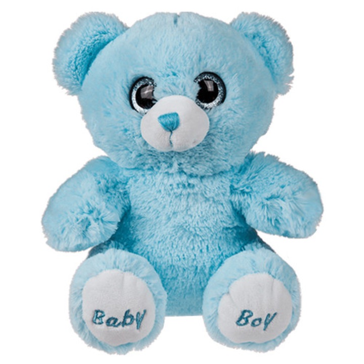 Ursulet de plus Out Of The Blue Baby Teddy, jucarie moale cu ochi sclipitori, broderie Baby/Boy pe labute, lavabil la 30°C, albastru, 1 buc