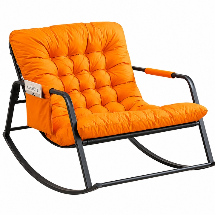 Balansoar Gradina Premium cu Perna Groasa Confortabila, Scaun Balansoar Relaxare pentru Terasa, Living si Balcon, Cadru Metalic Rezistent, Ergonomic, Portocaliu/Negru, 105 x 86 x 59 cm