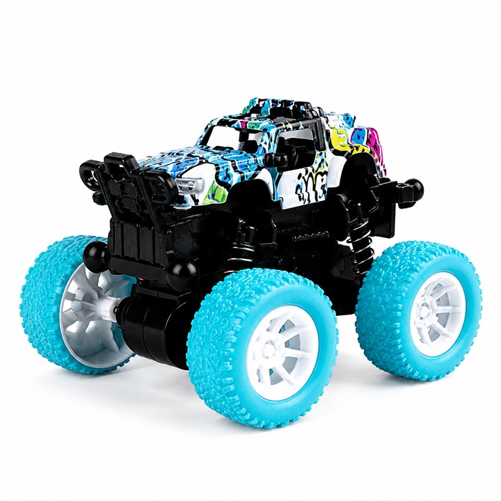 Masina Off Road Cu Tractiune Inertiala Pentru Copii 3+ Ani, Masinuta Monster Truck 4x4 Cu Suspensii Elastice, Roti Mari Antiderapante Pentru Nisip Pietris Iarba Si Parchet, Rezistenta La Impact, Jucarie Interactiva, Albastru, COMPANIERO