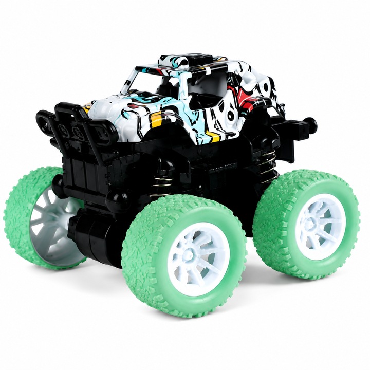 Masina Off Road Cu Tractiune Inertiala Pentru Copii 3+ Ani, Masinuta Monster Truck 4x4 Cu Suspensii Elastice, Roti Mari Antiderapante Pentru Nisip Pietris Iarba Si Parchet, Rezistenta La Impact, Jucarie Interactiva, Verde, COMPANIERO