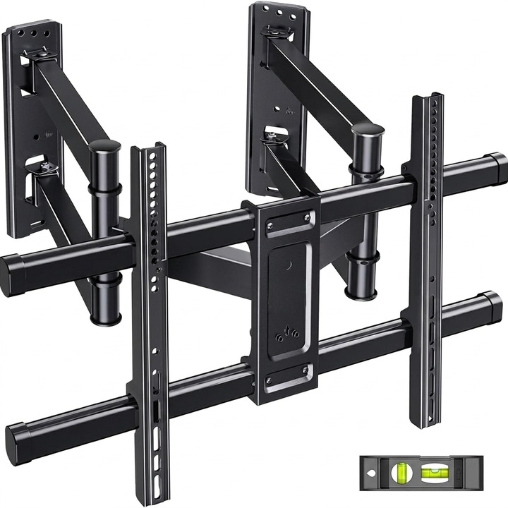 Suport TV Perete Full-Motion, Montare pe Colt sau Normala, Brat Dublu Articulat si Extensibil, pentru Televizoare intre 37-70 inch, Greutate Maxima 45 kg, Inclinare si Rotire, Compatibil VESA 200x100mm 600x400mm, Kit Montaj Inclus, Negru, Sim Online®