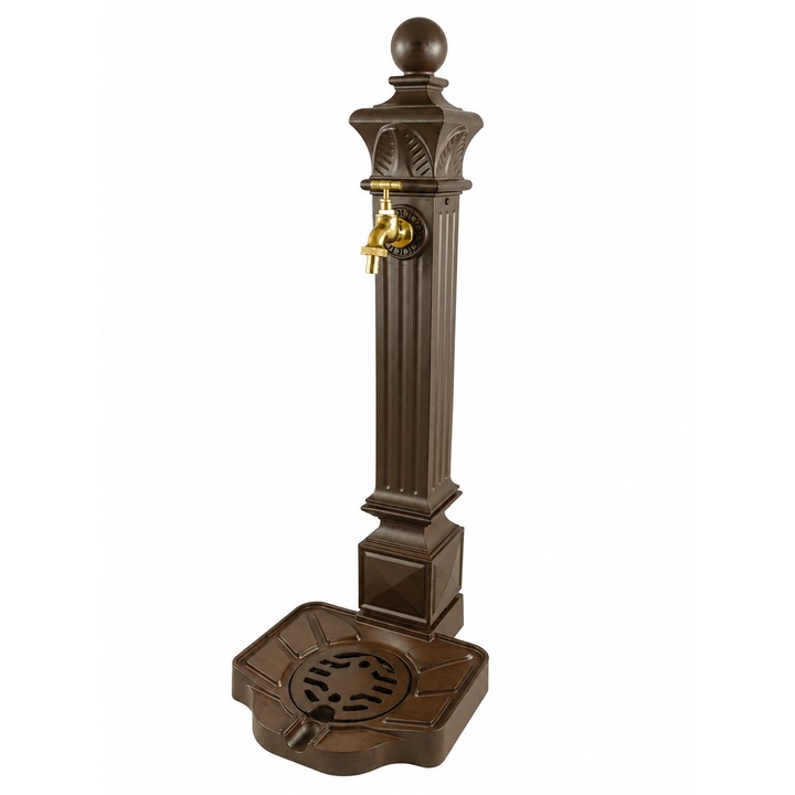 Fantana gradina cu picior, robinet alama, metal, maro, H. 83 cm