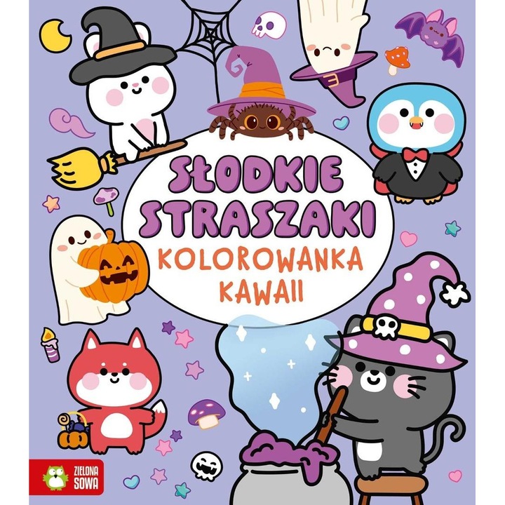 Zielona Sowa Színezőkönyv Kawaii Édes ijesztgetők, kawaii illusztrációk, aranyos Halloween téma, többszínű, 64 oldal