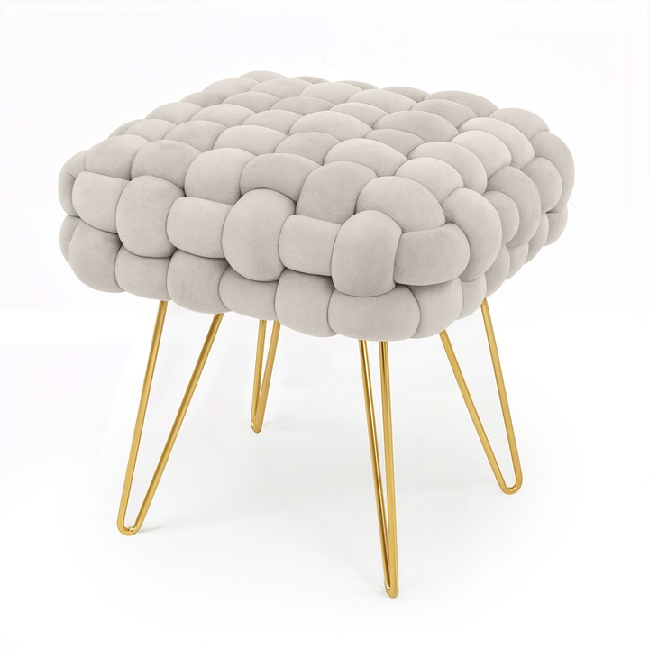 AKORD Dotty velúr elegáns krémszínű puff