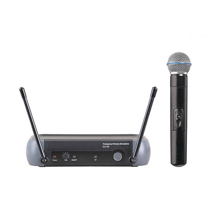 ACEMIC EU-45 vezeték nélküli mikrofonrendszer, UHF 470-865 MHz, hatótávolság 60 m, SNR 90 dB, fekete, vevő x1, mikrofon x1