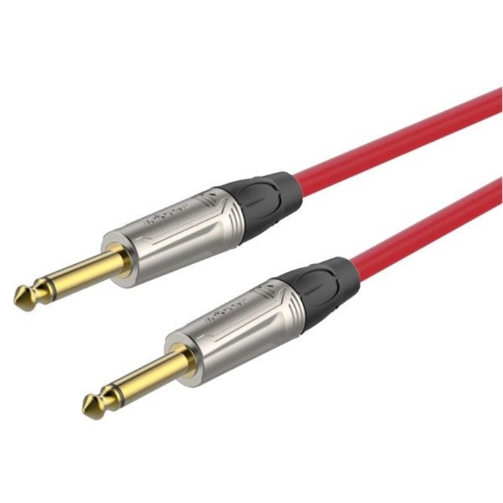 Cablu instrumental Roxtone TGJJ100L5 TRD, Jack 6.3mm mono, ecranat cu cupru fara oxigen, rosu transparent, 5 m