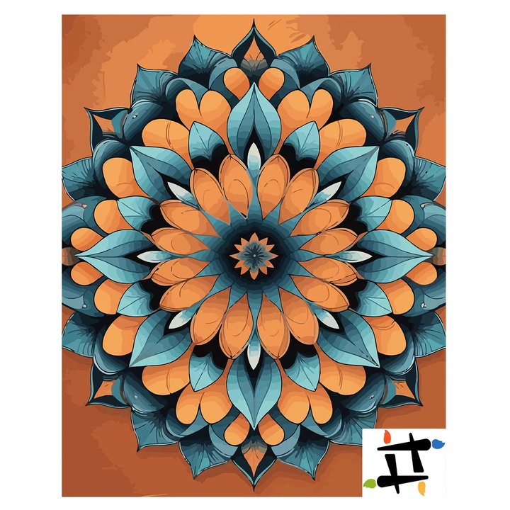 Mandala napfestmény számok szerint készlet 7044, 40x50 cm, pamutvászon, 3 ecsetet és akrilfestéket tartalmaz