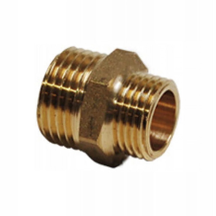 Niplu redus din alama Idmar AIMNR040X032.2034, pentru sisteme apa calda si rece, presiune maxima 10 bar, Auriu, 1 1/2\"x1 1/4\" (DN40xDN32)