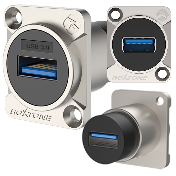Roxtone USB 3.0 aljzat, ezüst 25.8x30.8x32.8mm