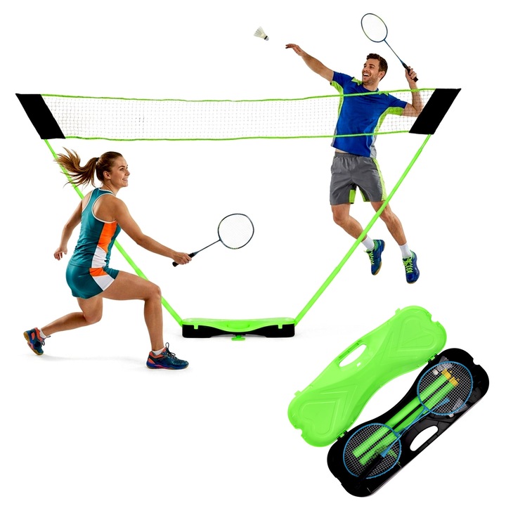MOVEPRO tollaslabda szett 300x156 cm, összecsukható, hordtáskával, 2 ütővel és 2 labdával, zöld/fekete, 1 szett