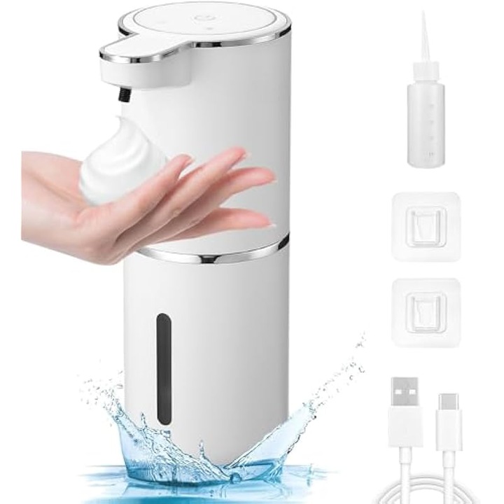 Dozator sapun spuma automat, 380ml, montare perete si masa, USB-C, impermeabil, alb