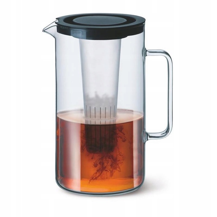 SIMAX teáskanna, hőálló üvegből, infúzorral és jégtartó rekesszel, fekete, 2,5L
