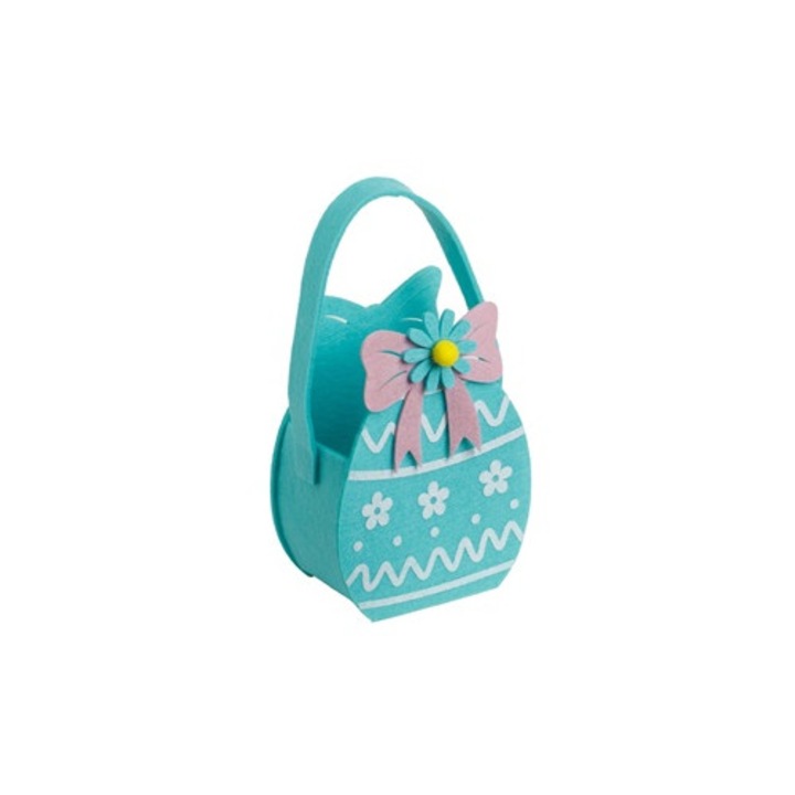 Cos Decorativ de Paste din Fetru Ou Verde cu Maner 3D Floare & Funda 12, 5x7x16, 5cm