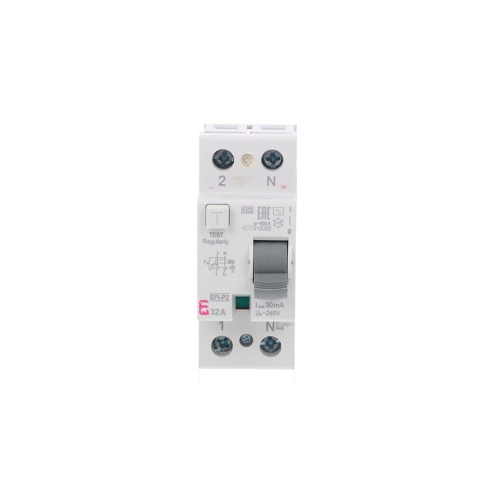 Intrerupator diferential ETI POLAM EFI6 32A 0,03A 2P alb 90x35x70mm