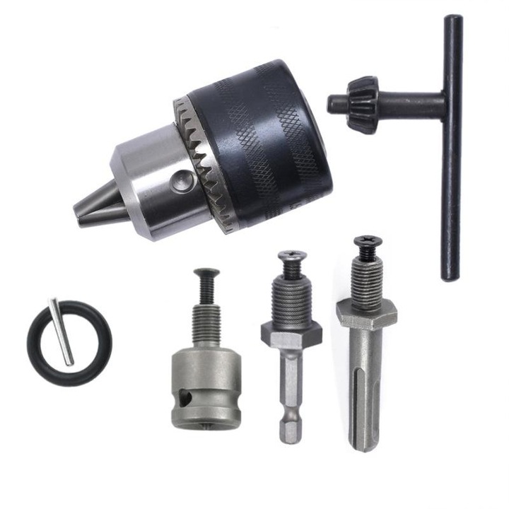 Set de 5 mandrine pentru burghiu: mandrina inelara cu angrenaj 1, 5-13 mm, mandrina inelara cu angrenaj 1/2-20UNF, mandrina pentru burghiu SDS-Plus, mandrina pentru surubelnita cu impact, mandrina cu cheie