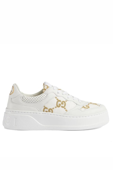 Gucci Women's GG Sneaker White Gold Leather, Alb/Bej, 36