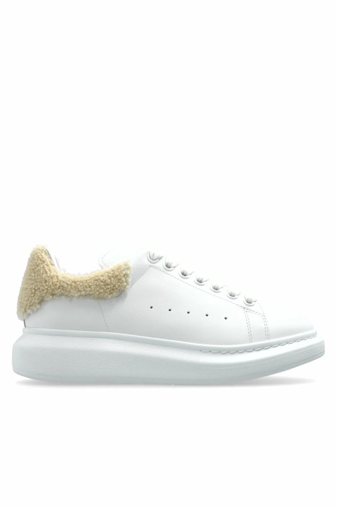 Alexander McQueen Oversized leather furry heel tab White sneakers, Alb/Bej, 35