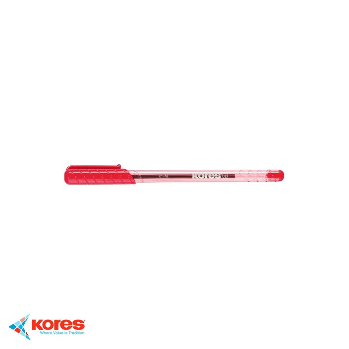 Pix de unica folosinta Kores K1, varf 0.7 mm, cerneala rosie, corp transparent, pentru scris zilnic