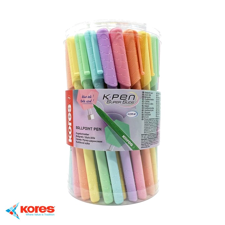 Set 50 pixuri semi-gel Kores, varf 1 mm, culori pastel, de unica folosinta