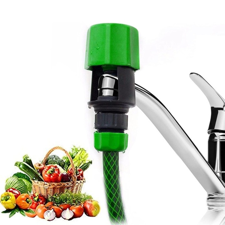 Csatlakozó adapter kerti és konyhai locsolótömlőhöz, ABS műanyag, zöld