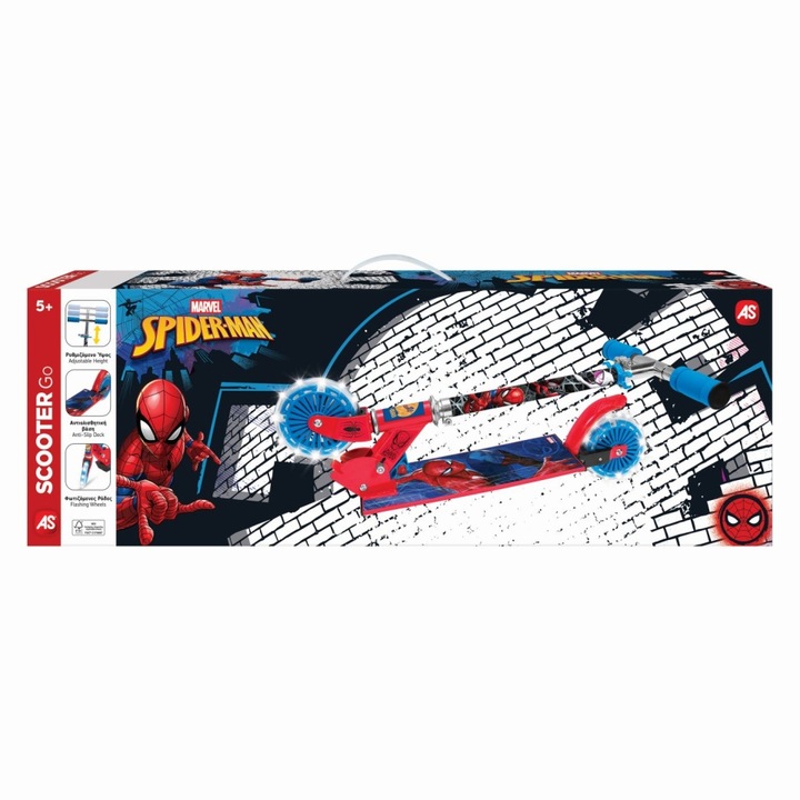 Spider-Man roller 2 világító kerékkel, csúszásmentes kialakítás, állítható kormánymagasság, 50kg, 3 év feletti gyermekeknek
