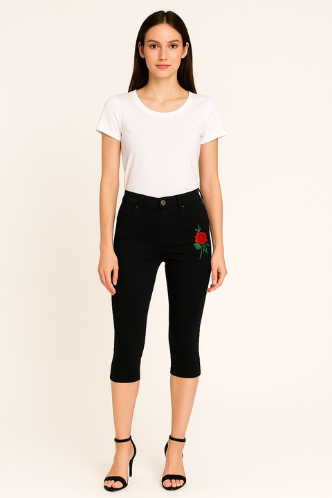 Pantaloni dama 3/4, floare brodata, Mira, M - potrivit XS