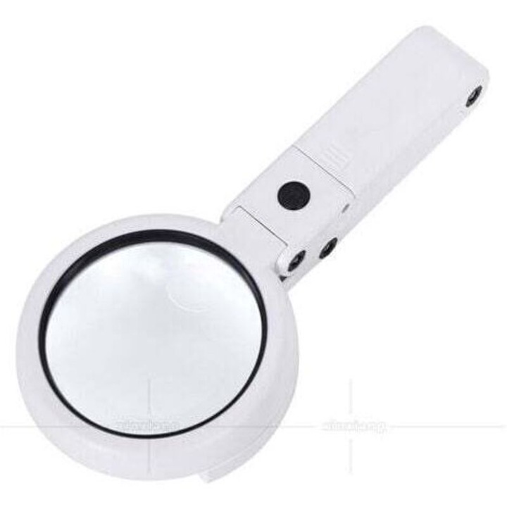 Lupa iluminata portabila/de mana, 5x/11x cu 8 led si 4 niveluri de intensitate, lentila 75mm/19mm, alb