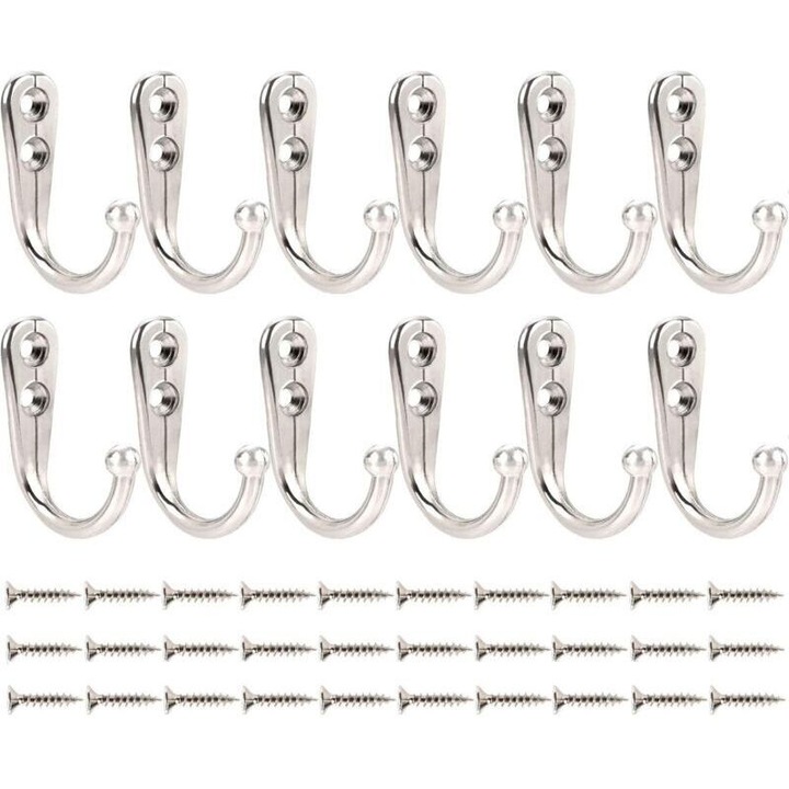 12 db ezüst színű fém kampó készlet, 42x12x29mm, 24mm-es csavarral