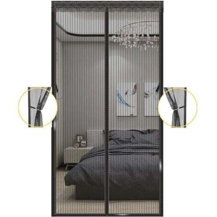Plasa magnetica pentru usa retractabila, cortina cu magneti cu inchidere automata si plasa anti-insecte, rezistenta la vant, prietenoasa cu animale, negru, 110 x 210 cm