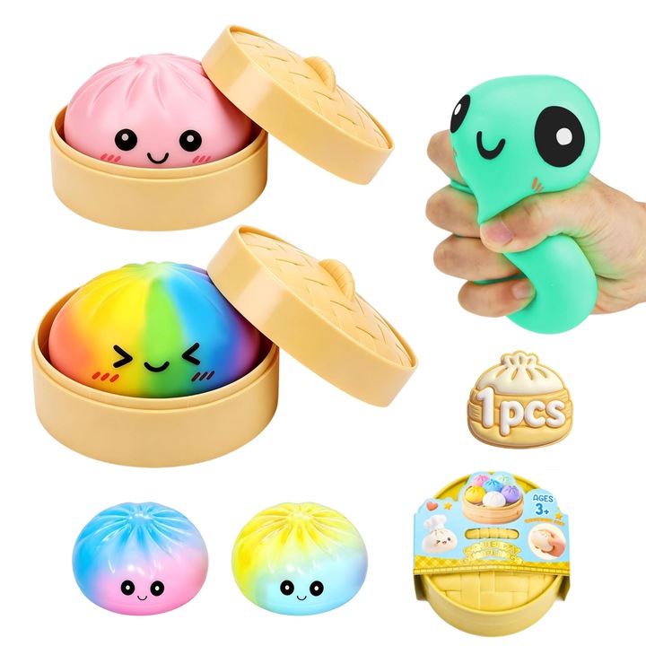 Jucarie interactiva copii Squish-soft Dumpling, design cute, multicolor, model random, efect antistres, 11 cm approx, HAPPY JOKER®