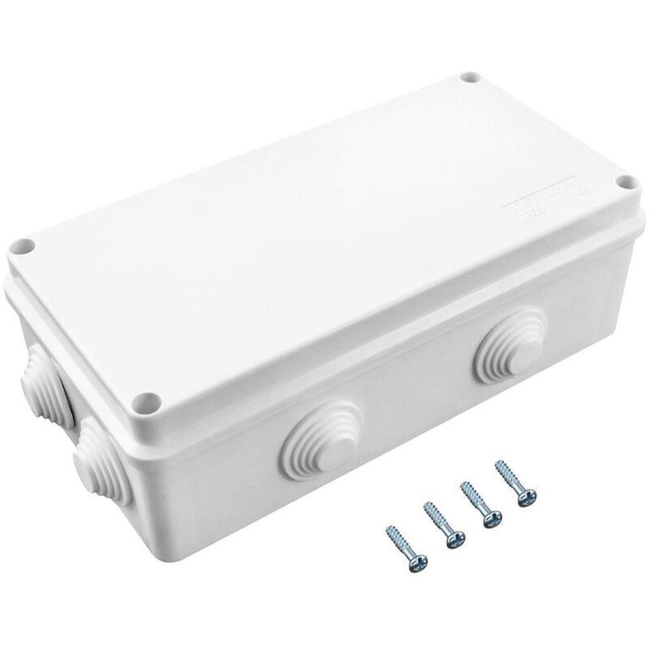 Cutie de jonctiune/cutie de conexiuni din plastic ABS, IP65 etansa pentru exterior, montaj pe suprafata, 200 x 100 x 70 mm, alb, 1 buc