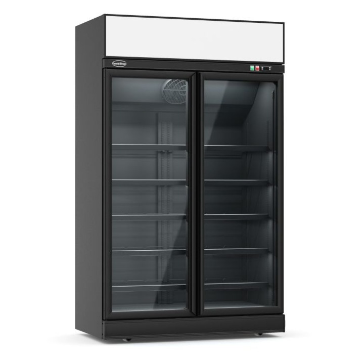 Congelator profesional Combi, model INS-1000F BL, 2 usi din sticla, negru, 1000 litri, 1133x1559mm
