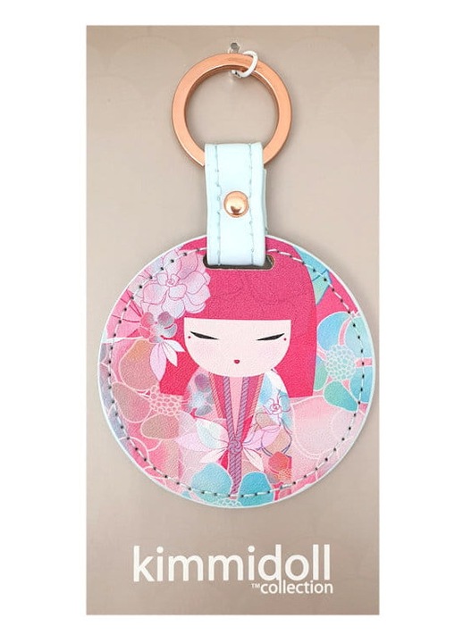 Kimmidoll, Ökológiai bőr kulcstartó charm fém gyűrűvel és elegáns csomagolással, Tomomi 'Friend', rózsaszín/menta, átmérő 6 cm, hosszúság 11 cm
