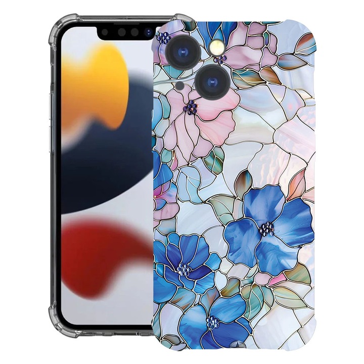 BestCase® Ütésálló tok Kompatibilis Apple iPhone 14, Virágos - Ólomüveg Hortenzia, 1399704 AS 2081