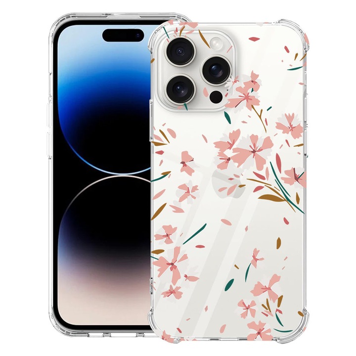 BestCase® Ütésálló tok Apple iPhone 14 Pro-val kompatibilis, Virágos - Pasztell rózsa, 1399705 AS 2034