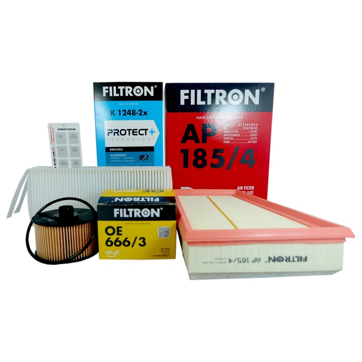 FILTRON autószűrő készlet Renault Kangoo II 1.2 TCe 115 2013-, olajszűrő OE 666/3, légszűrő AP 185/4, utastérszűrő K 1248-2x, szervizcímke, Többszínű, 4 darab