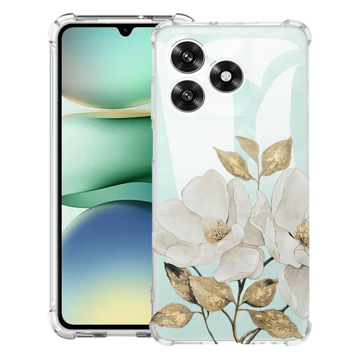 Intelli® Husa Anti Shock Compatibila cu Honor 600 Lite, Floral - Golden Camellia, Protectie Camera, Rezistenta la uzura, 3145732 AS 2073
