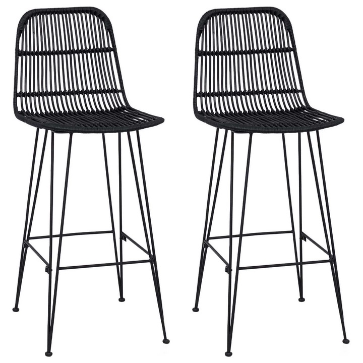 Scaun de bar 2 pcs vidaXL, natural 44 x 55 x 109 cm Rattan si otel