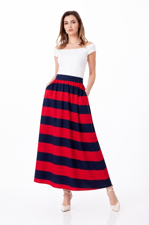 Fusta maxi BE YOU dama in dungi, talie cu bata lata, Rosu