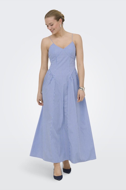 Only, Rochie evazata cu dungi, Alb/Albastru pastel